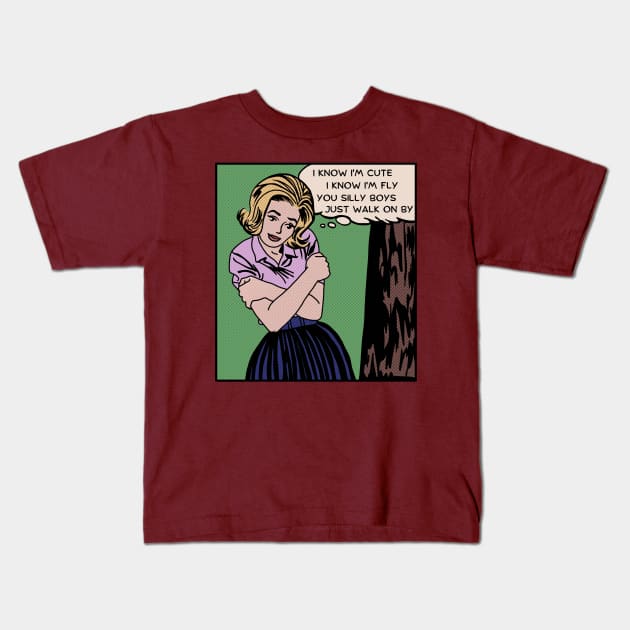 Comic Woman Knows She's Cute Kids T-Shirt by Slightly Unhinged